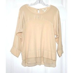 Sundance Top Womens Size M Silk Cotton Semi Sheer 3/4 Sleeves Beige Keyhole Back